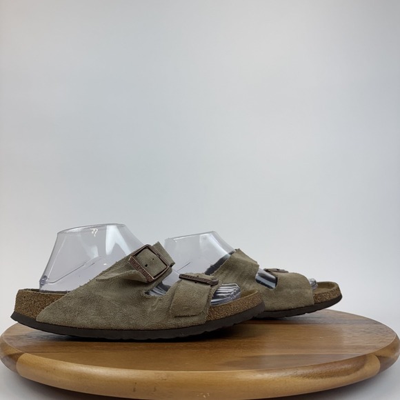 Birkenstock Shoes - Womens Birkenstock‎ Arizona Soft Footbed Beige Suede Slide Sandals Size EU 43